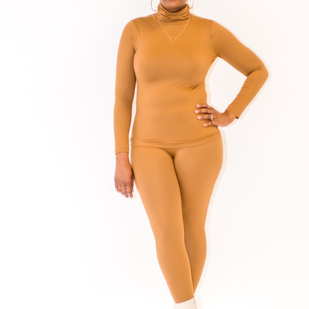 Camel Mock Neck Legging Set
